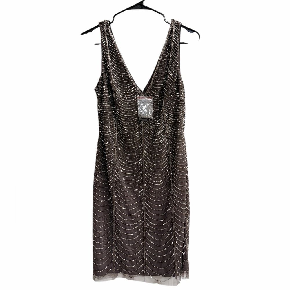 NWOT ADRIANNA PAPELL Beaded Cocktail Dress Size 8 - Picture 2 of 9